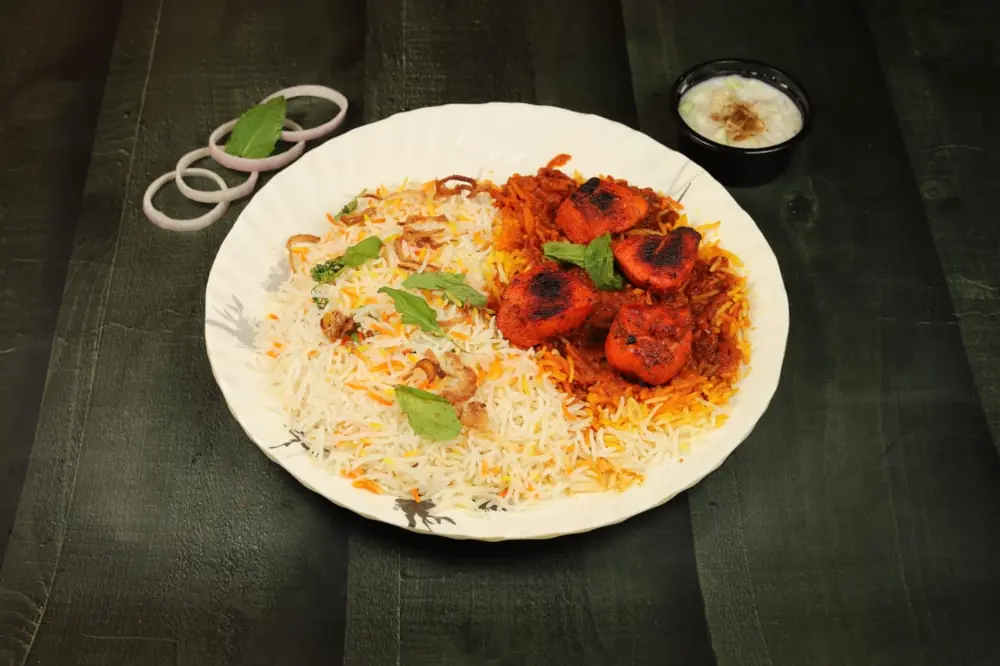 Chicken tikka biryani with smoky boneless tikka pieces